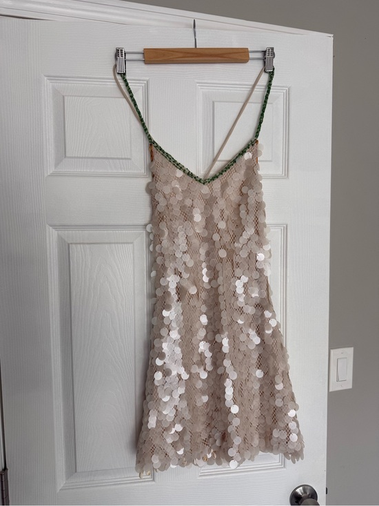 Dresses & Skirts - TROPICOQUETA DRESS Beaded Sequin Spaghetti Strap Dress in Nude
